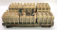 O gauge Custom, Handmade, Painted,2 car consist, stacked lumber cars w/Hobos