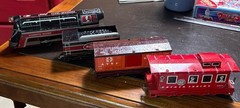 WYANDOTTE Tin Train WRL970 Engine, Coal Tender, Container Car, Grain CarCaboose.