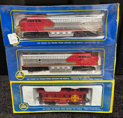 Vintage AHM HO Scale Santa Fe Locomotive, Dummy and Caboose NEW IN PACKAGE!