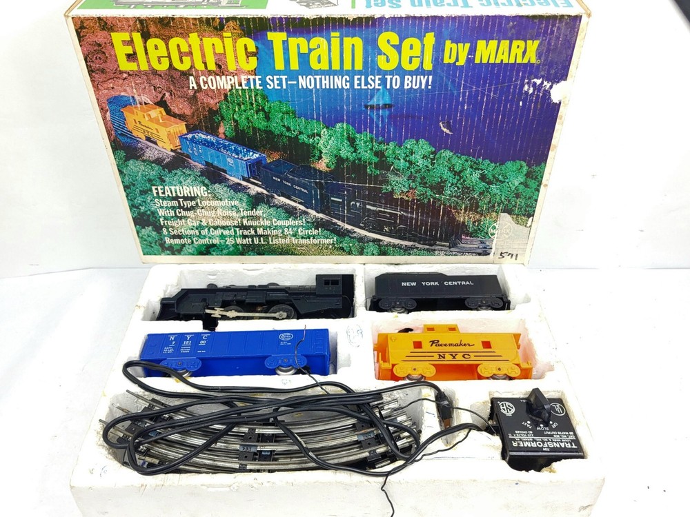 MARX 4205 Electric Set Locomotive 490 Tender 715100 Gondola, Caboose O Ga w/Box