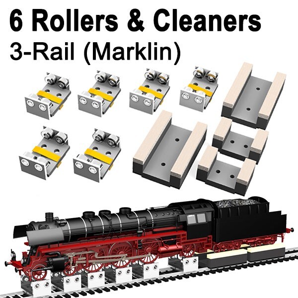 6 PIECE HO SCALE 3-RAIL (for MARKLIN) ROLLERS W/WHEEL CLEANING FOR MODEL TRAINS