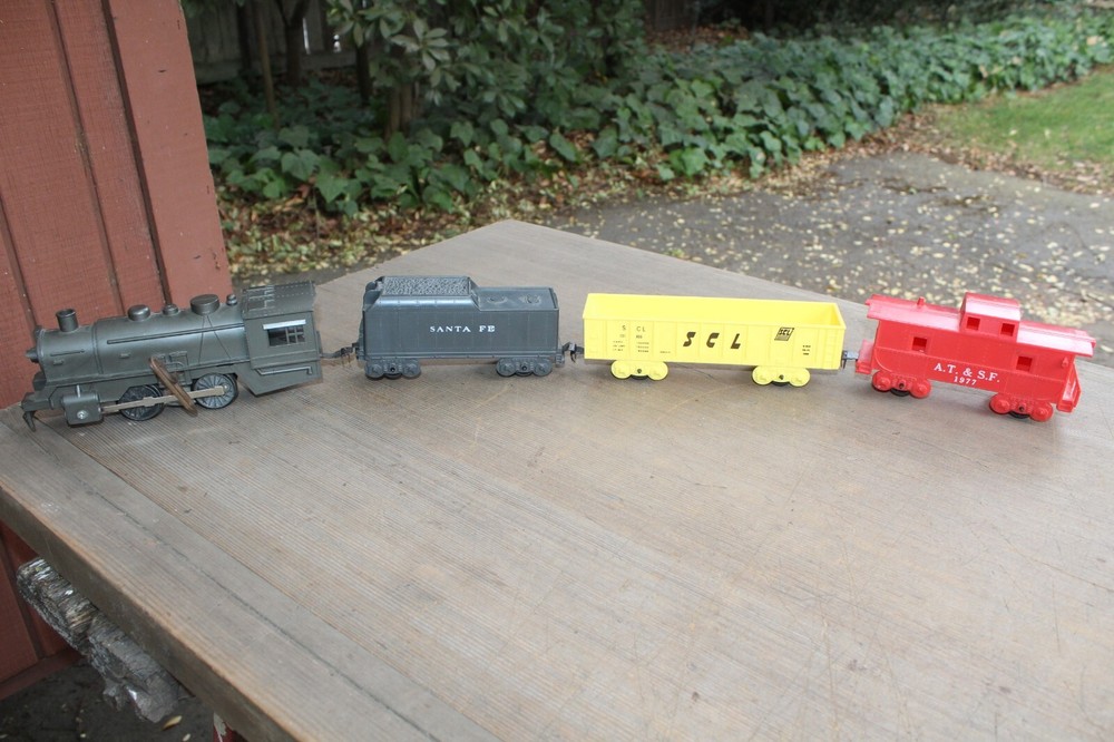 Marx Trains Santa Fe Gray Steamer & Tender & Gondola Caboose Windup Set JB