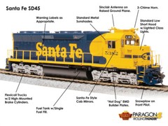 BROADWAY LIMITED 4282 HO EMD SD45 ATSF #5382 Yellow Bonnet Paragon4 Sound/DCC
