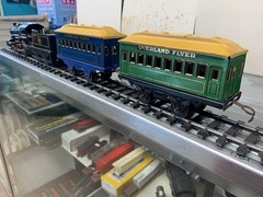 HAFNER O27 GAUGE WIND UP STEAM ENGINE SP TENDER & OVERLAND COACHES GOOD SPRING