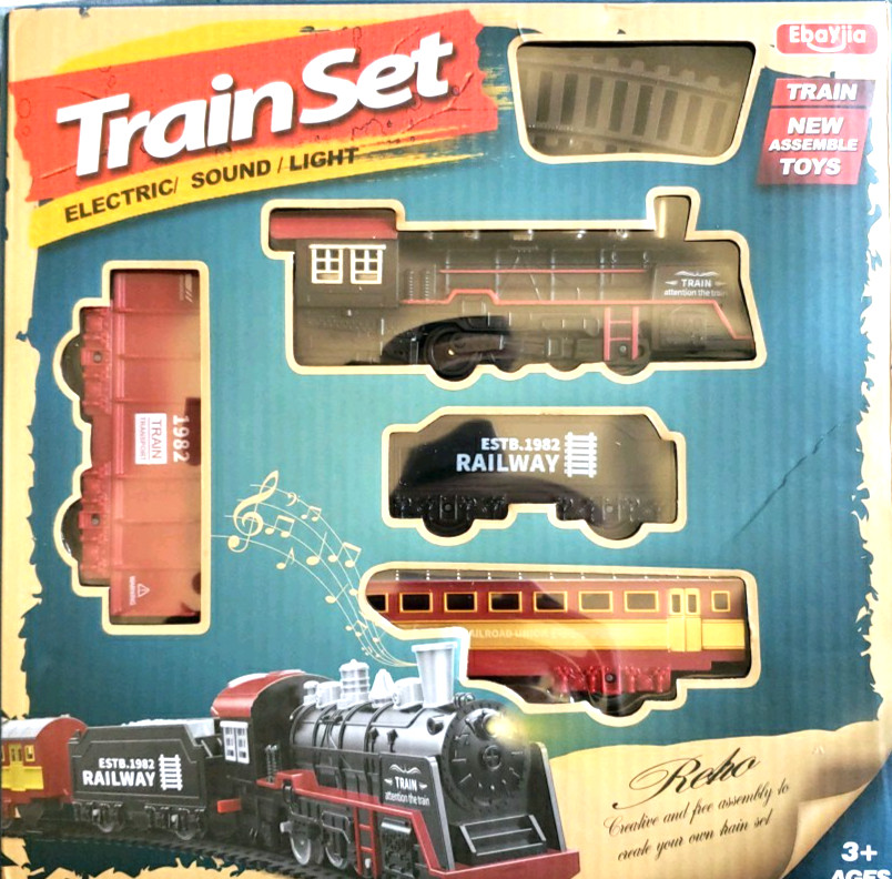 Children’s Electric Train Set Steam Locomotive Engine, Lights And Sounds, Tracks