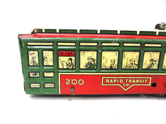 Marx No 200 Rapid Transit Trolley Green, Red, White Windup Prewar O gauge X8300