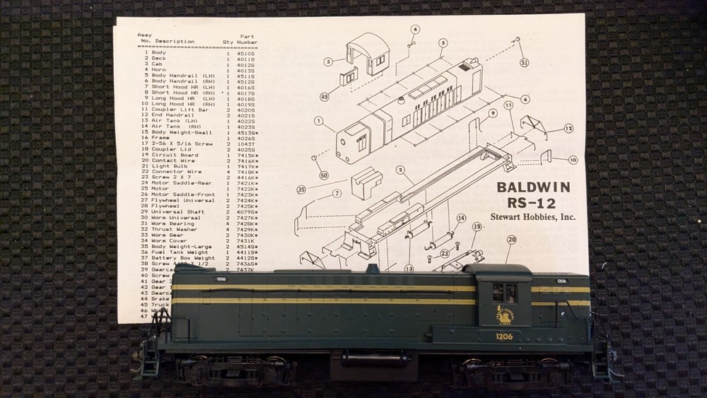 Stewart Hobbies HO Baldwin RS-12 Jersey Central #1206, NIB