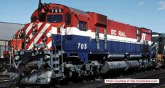 Bowser 24870 M630 BC Rail #705 (Hockey Stick, red, white, blue) DCC & Sound HO