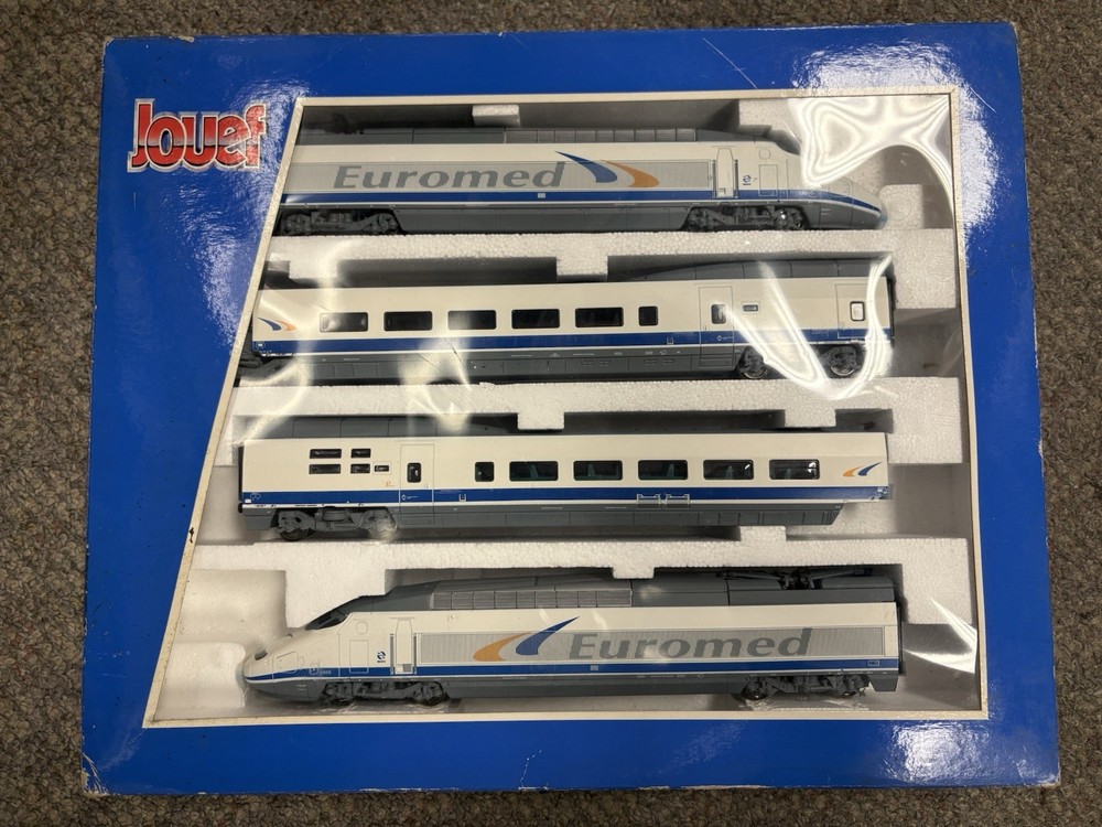 + Jouef HO Scale TGV Euromed Powered Unit Locomotive w/ 3 Cars in Box 743700