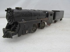 Marx Wind Up Tin Steam Locomotive & Tender Plastic Pilot & Boiler Plate Tested