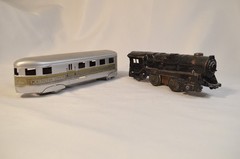 Antique Toy Locomotive and Car – Spring Drive Locomotive and Teardrop Coach