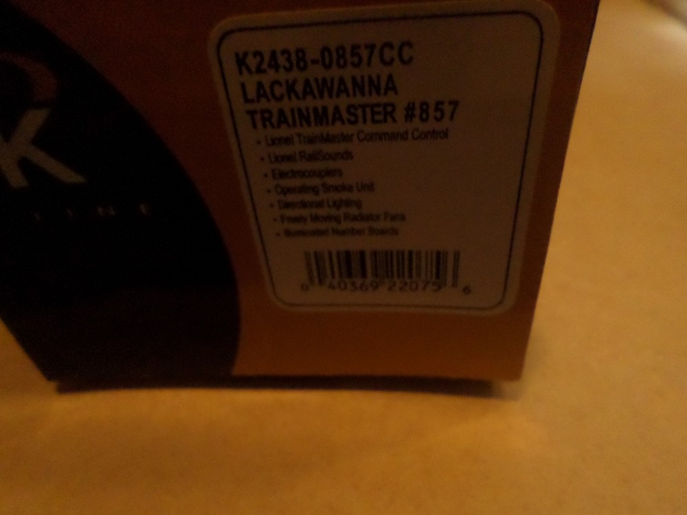 K-LINE k2438 -0857cc lacawana train master LOCOMOTIVE # 857 new in box 😊