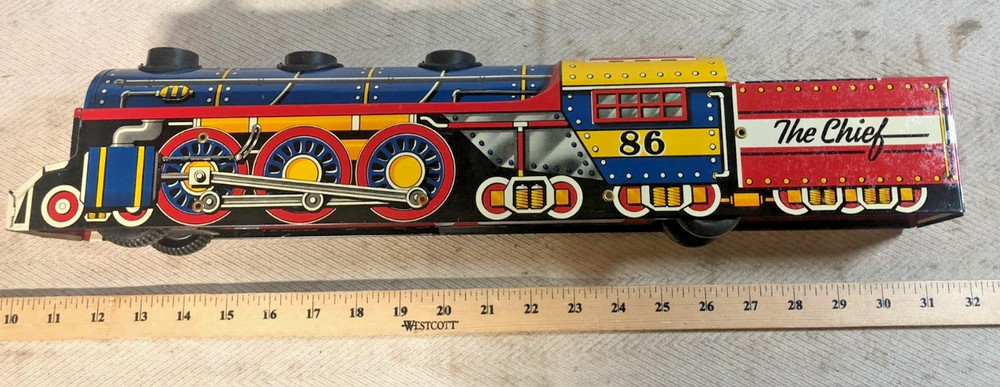 Vintage The Chief 86 Tin Litho Marx Toys Friction Train – Works, Great Litho (C)