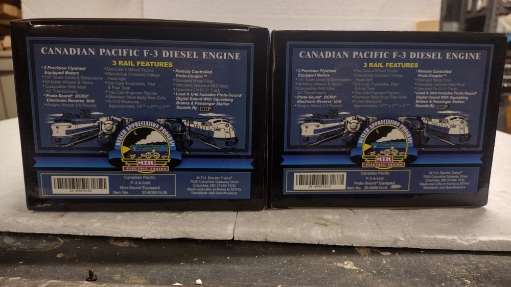 MTH #20-80001b1A & B Canadian Pacific F-3 AA-Units, ProtoSound, 3 Rail,