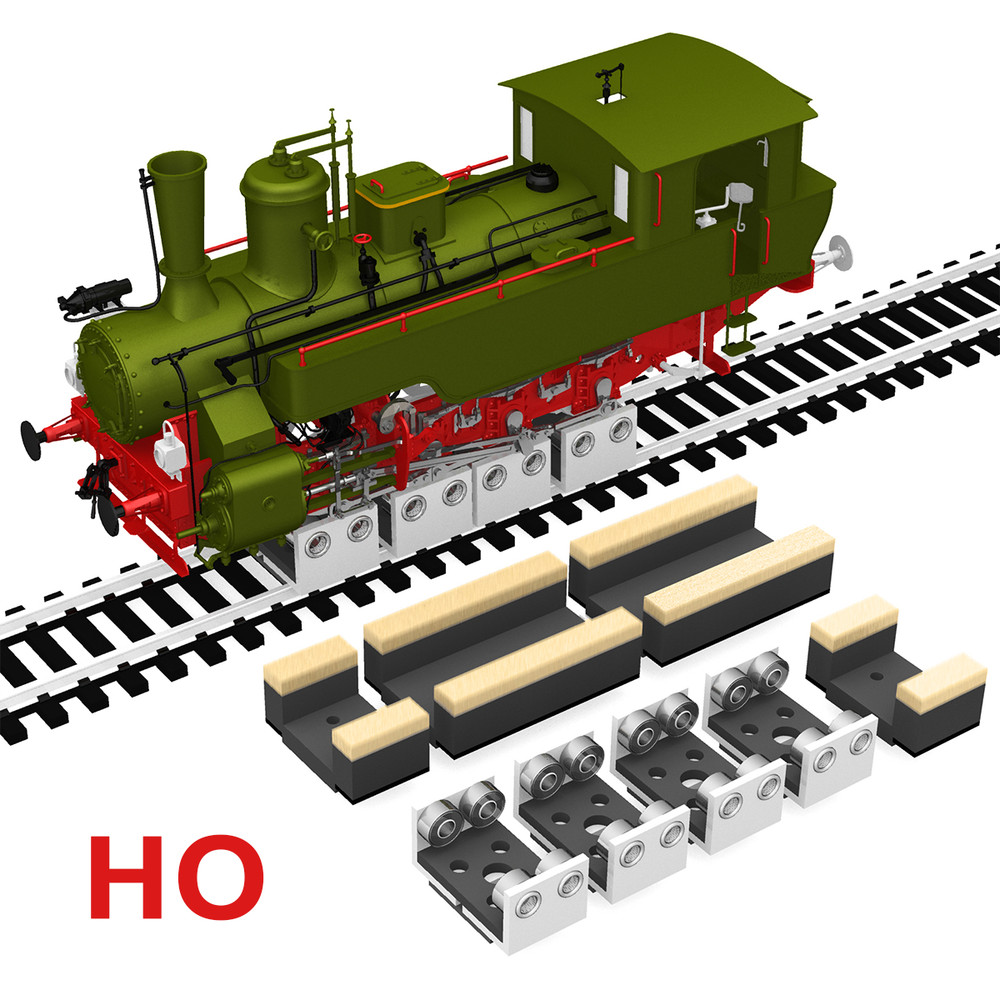4 X HO SCALE ROLLERS W/ WHEEL CLEANING ACCESSORIES FOR MODEL TRAIN