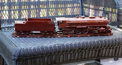 Handcrafted Mahogany Solid Wood Hudson Train Steam Locomotive W/ Track Coal Car